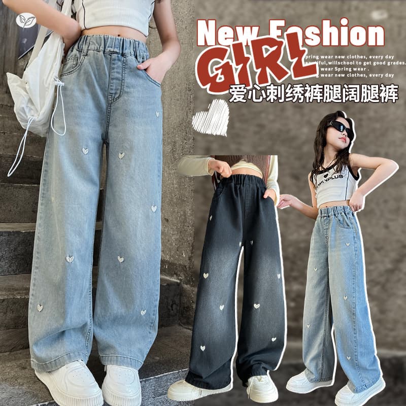 Cross-border wholesale girls jeans spring and summer pants middle and older children casual loose straight wide leg pants children long pants