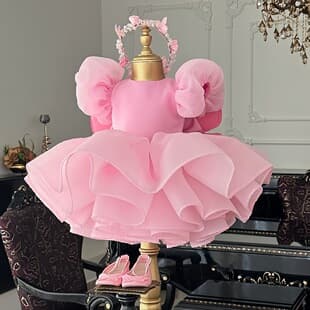 Children's Dress New Foreign Trade Bow Decoration Exquisite Bubble Sleeve Baby Girl Princess Birthday Tutu Dress