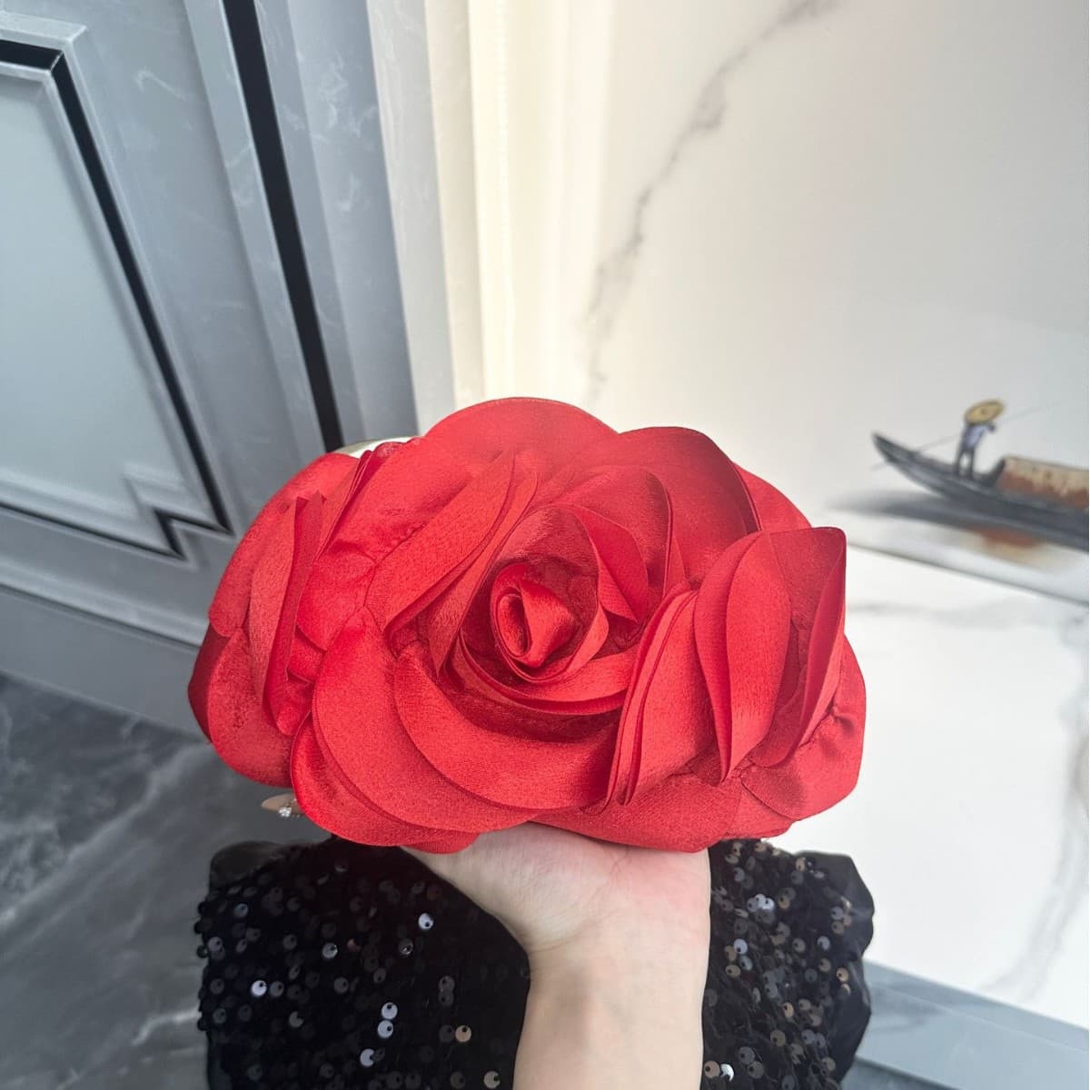 Elegant Evening Bag with Rose Flower Design for Wedding, Women's Nordic White Floral Romantic Dress Clutch for Bridesmaids