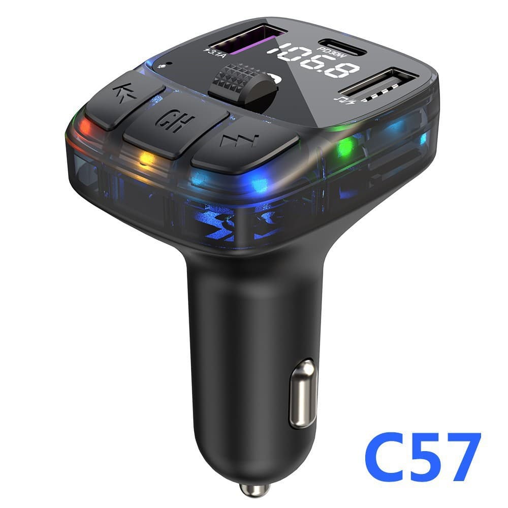 New C57 car mp3 player ambient lighting effect PD30W fast charging bluetooth hands-free fm transmitter car mp3