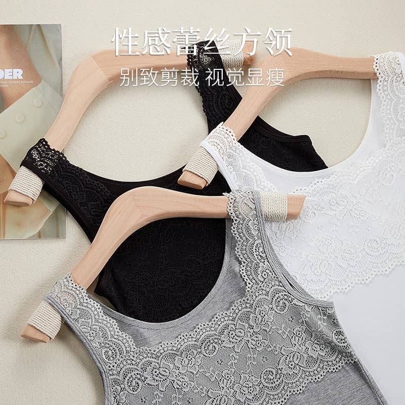 Modal Spring Summer Lace Trim Camisole Top Plus Size Solid Slim Fit Outerwear Inner Layering Shirt