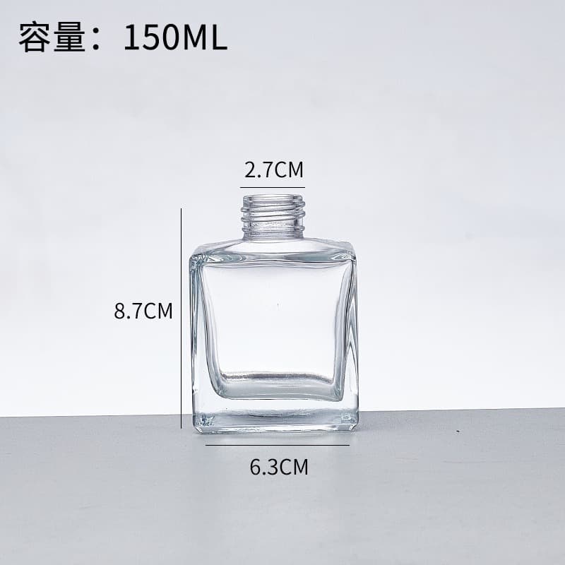 Clear Square Glass Aroma Bottle, Reed Diffuser Bottle for Fragrance Oil, Refillable Scent Bottle with Rattan Sticks, Dried Flower Essential Oil Bottle Wholesale
