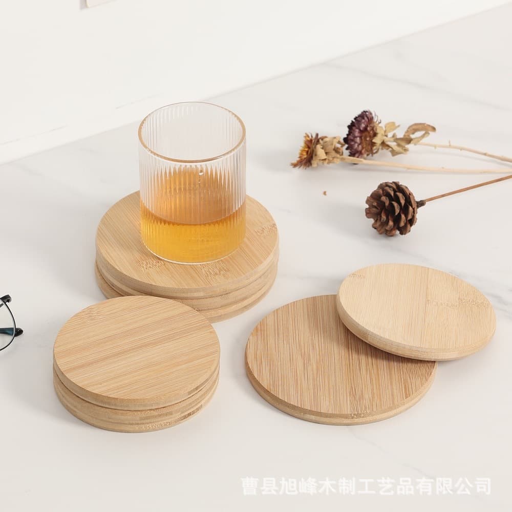 Bamboo Wood Round Coaster Heat Insulation Mat Table Mat Tea Cup Mat Wooden Anti-Scald Placemat Nordic Minimalist Style Cross-Border