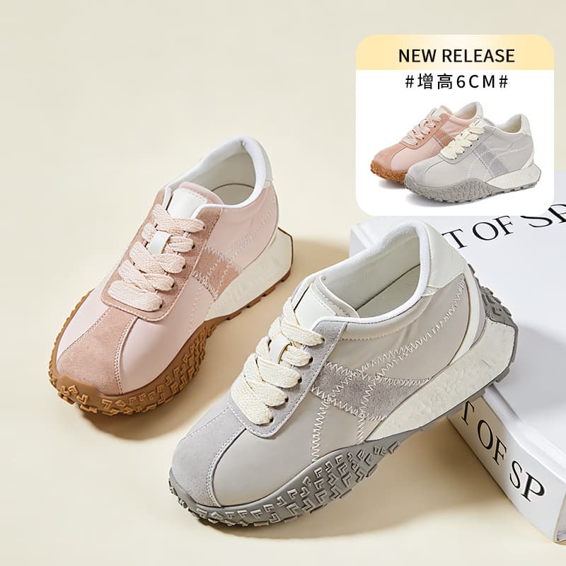6cm Higher Inside Genuine Leather Forrest Shoes for Women 2026 Spring New Thick-Soled Sports Shoes Versatile Shoes Casual Dad Shoes