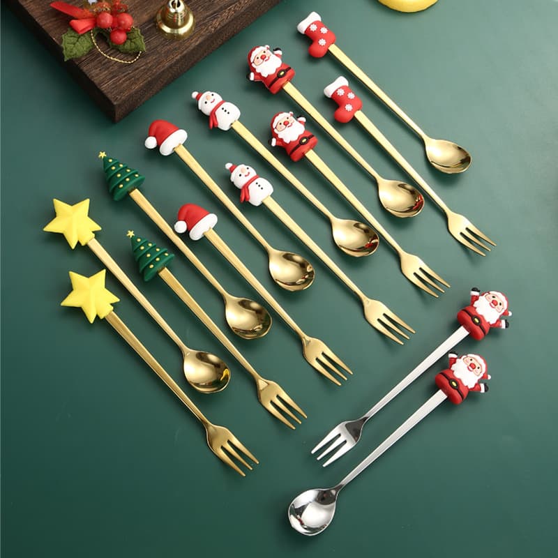 Cross-border foreign trade Christmas stainless steel spoon and fork gift box sets, creative Instagram style, high aesthetic dessert forks and stirrers.