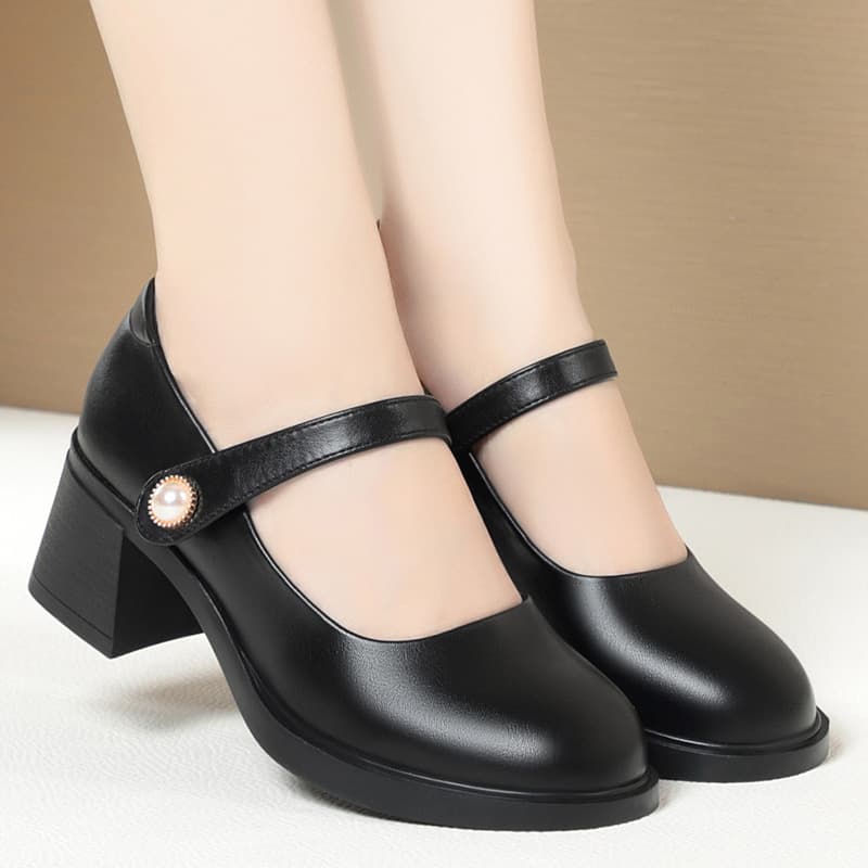 Vintage Mary Jane Shoes for Women, Chunky Heel 2023 New Spring Autumn, Unique Strap Leather Shoes, Soft Leather, Soft Sole