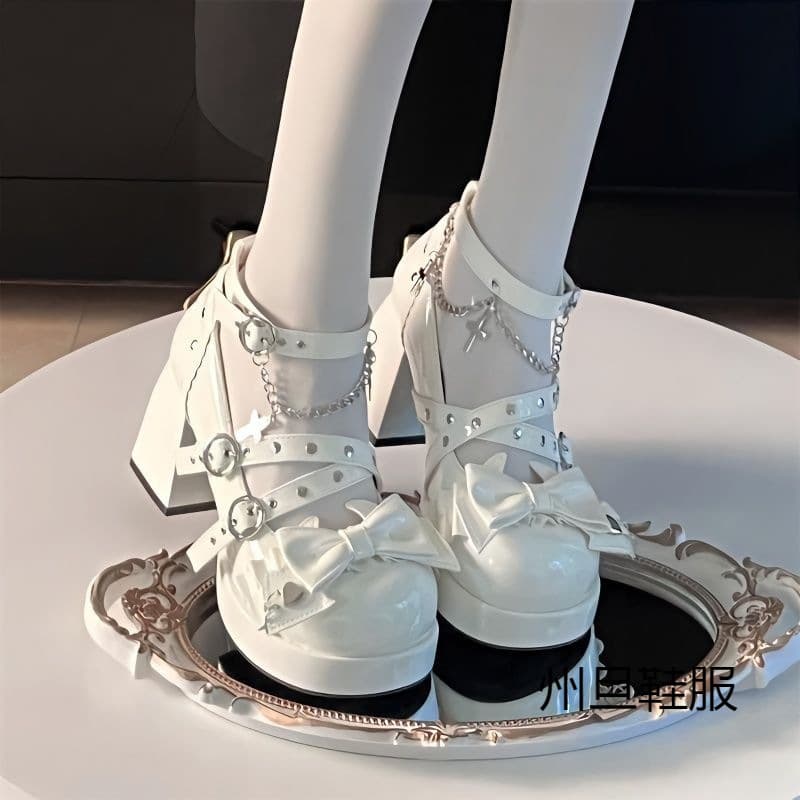 Subculture Petite Rock Outerwear High Heels Waterproof Platform Cute Little Leather Shoes Versatile Doll Shoes