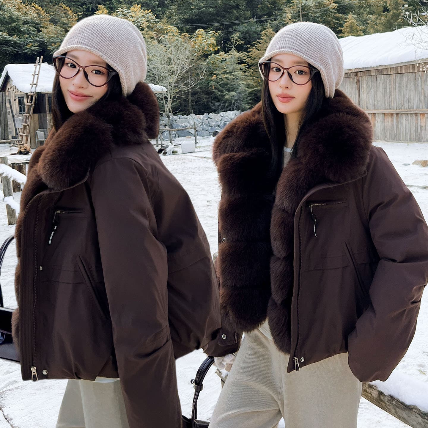 Cross-border European Style Parka Women Short 2026 Autumn Winter New Faux Fox Fur Big Collar Down Cotton Jacket Loose Coat