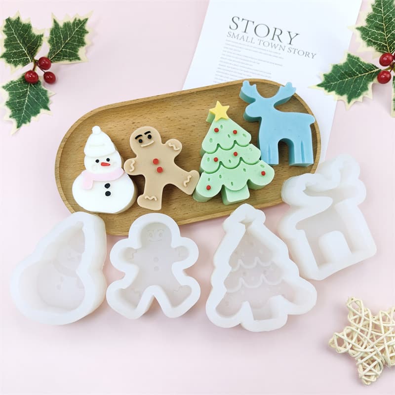 Christmas Tree Snowman Silicone Mold Gingerbread Man Plaster Ornaments Aromatherapy Candle Mold Christmas Series Cake Baking