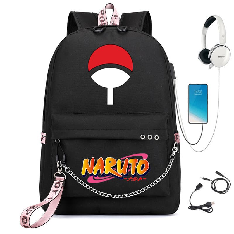 Naruto Chain USB Backpack for School Travel Middle School Students Laptop Daypack