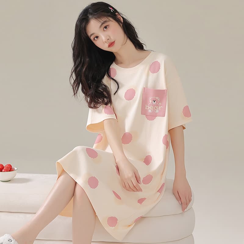 Wholesale Women's Summer Cotton Nightdress, Student Homewear, Popular Cute Thin Short Sleeve Maternity Summer Pajamas