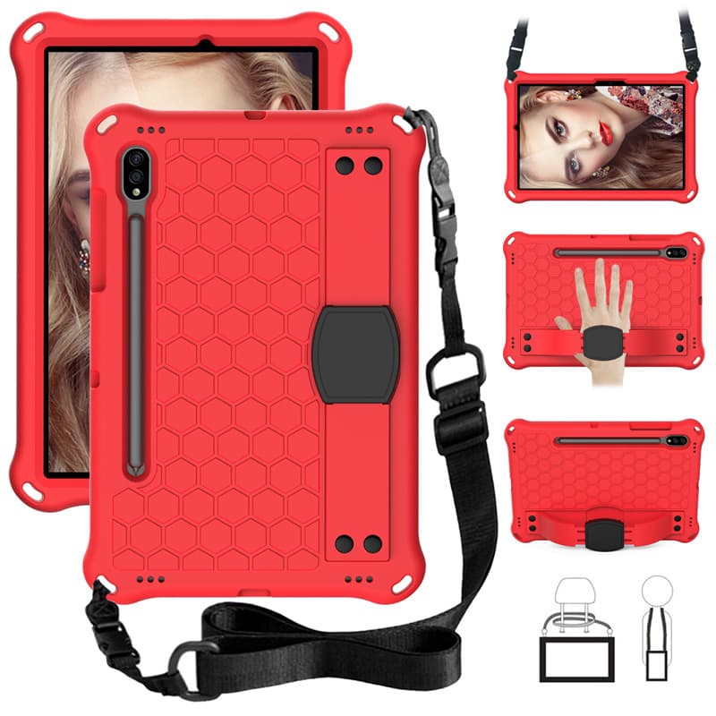 Cross-border Compatible with Samsung Galaxy Tab S9 Case EVA Kids Honeycomb Hand Strap S8 Full Coverage Shockproof Back Strap Tablet Shell