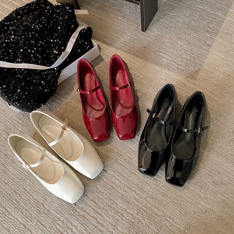French Vintage Mary Jane Flat Bottom Ballet Shoes Slip-On Round Toe Patent Leather Buckle Women's Footwear Fairy Style Casual Loafers