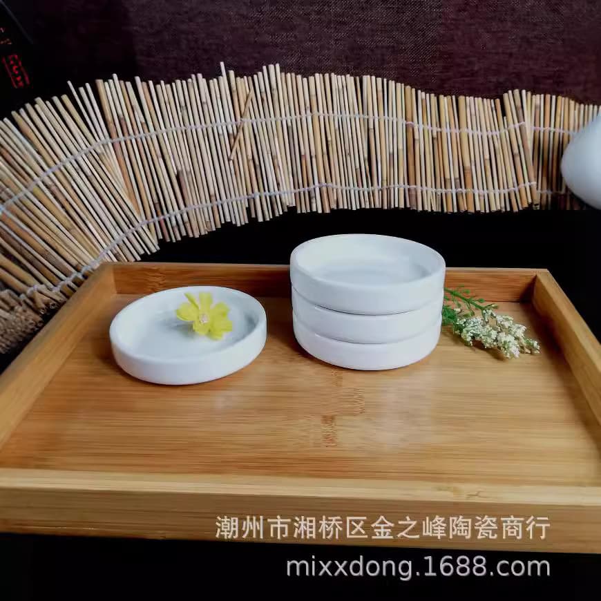 Ceramic Small Round Dish Korean Underglaze Color Healthy Home Sauce Dish Stackable Hot Pot Dish White Porcelain Tableware