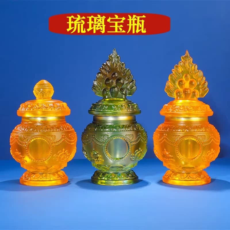 Dragon King Eight Auspicious Symbols Glazed Mani Vase Offering Bottle Wealth God Offering Item Lotus Vase Tibetan Decorative Items