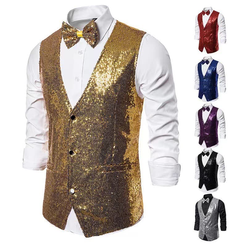 2025 Men's Fashion Stage Performance Suit Vest with Sequins, Men's Emcee Vest, Photography Studio Vest