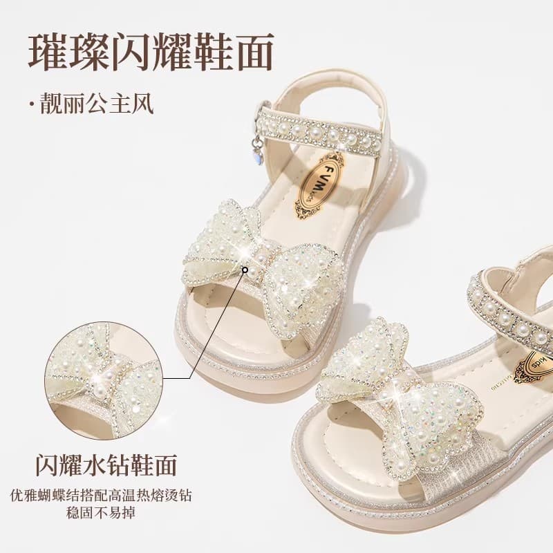 Girls Princess Sandals 2026 New Summer Crystal Rhinestone Soft Sole Beach Shoes for Little Girls