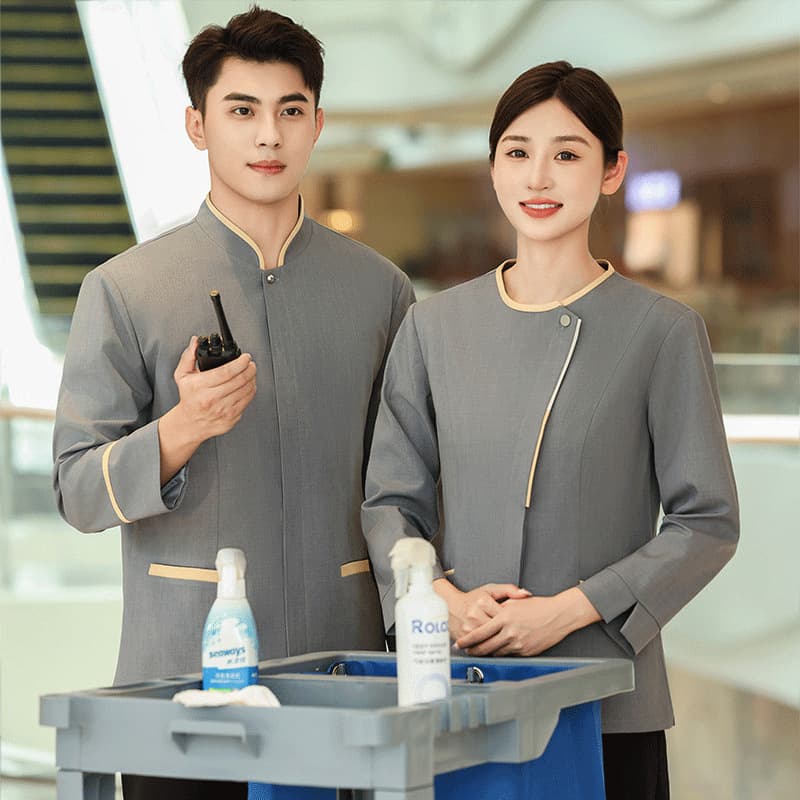 Round Neck Hotel Room Attendant Housekeeping Cleaner Work Uniform Women Property Management Domestic Cleaning Lady Staff Uniform Cleaning Uniform