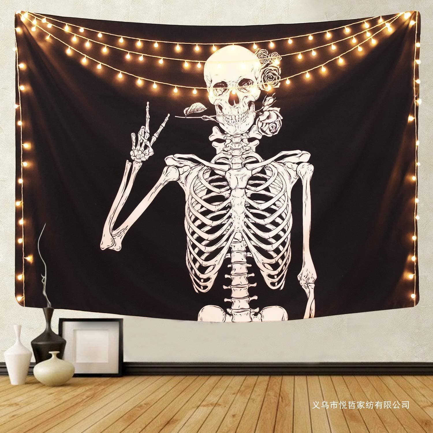 Rock Skull Tapestry, Funny Room Decor, Black and White Wall Art Nordic Hanging Wall