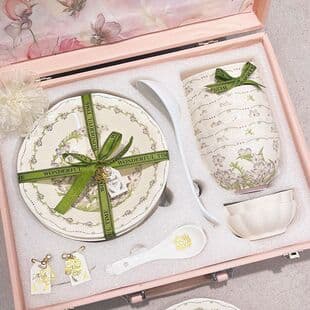 Jingdezhen ceramic tableware Sakura Manor bowl and plate set household rice bowl newlywed tableware set housewarming gift