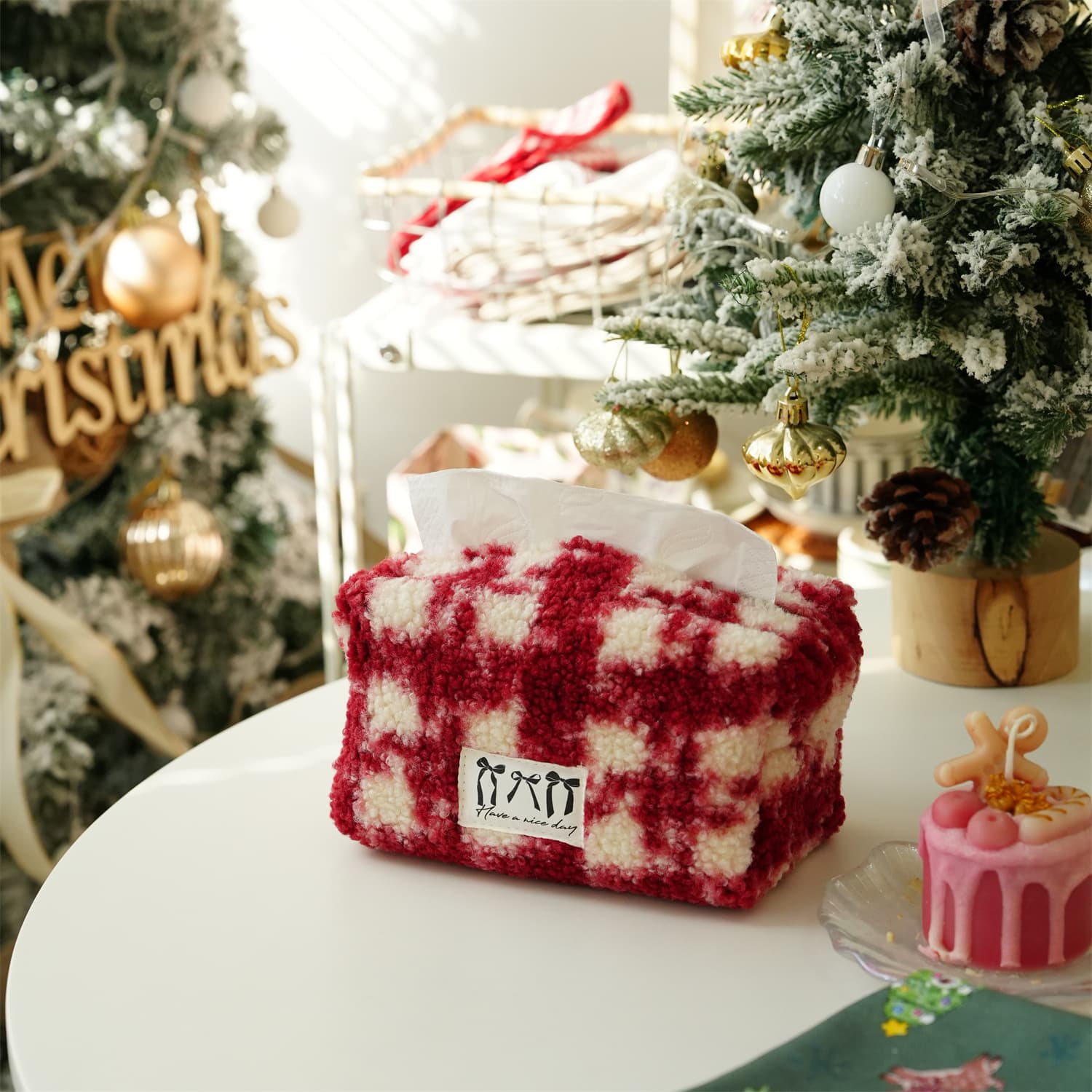 Classic red plaid tissue box Christmas and New Year theme red festive tissue set living room sofa tissue storage