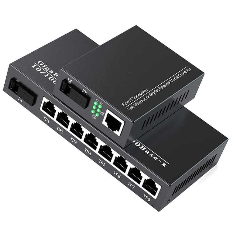 Cross-border Hot Selling Fiber Optic Media Converter, Single Mode Single Fiber, 1 Optical 8 Electrical + 1 Optical 1 Electrical, Gigabit, 20km, SC Port, Factory Direct