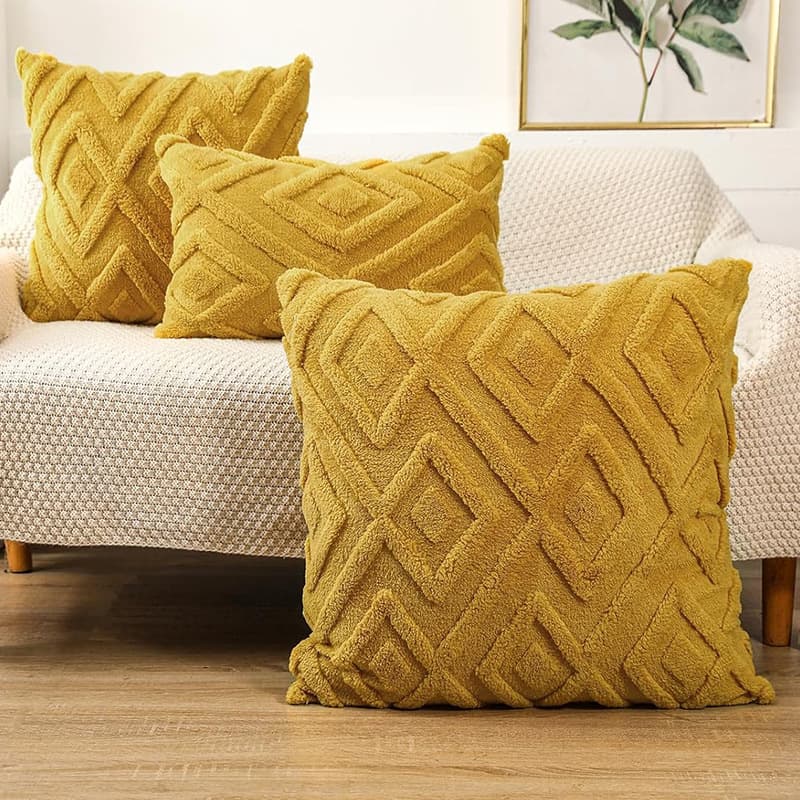 Amazon New Nordic Solid Color Plush Geometric Pillow Cover Square Sofa Office Car Cushion Cover Cross-border