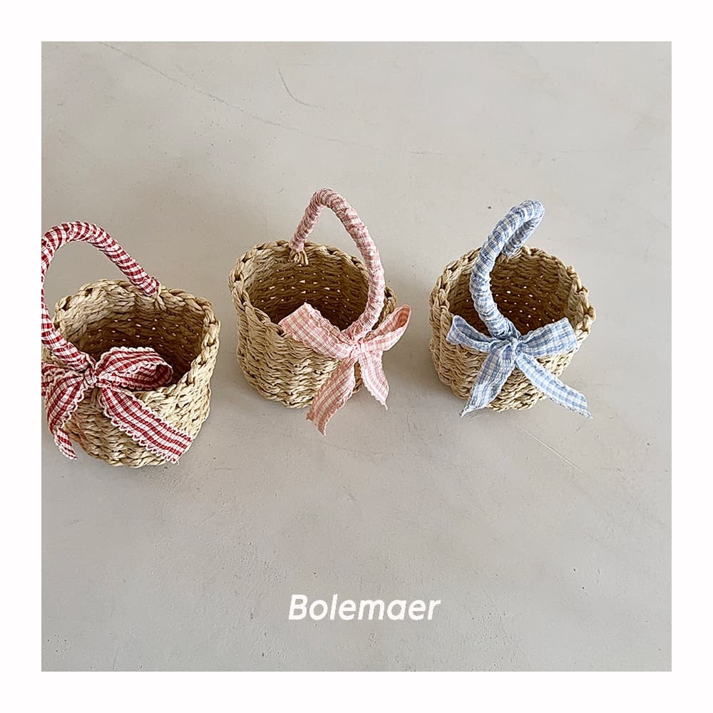 Kids Handmade Woven Bag Handbag Girls Straw Bag Fashionable Cute Handbag Woven Bucket Bag