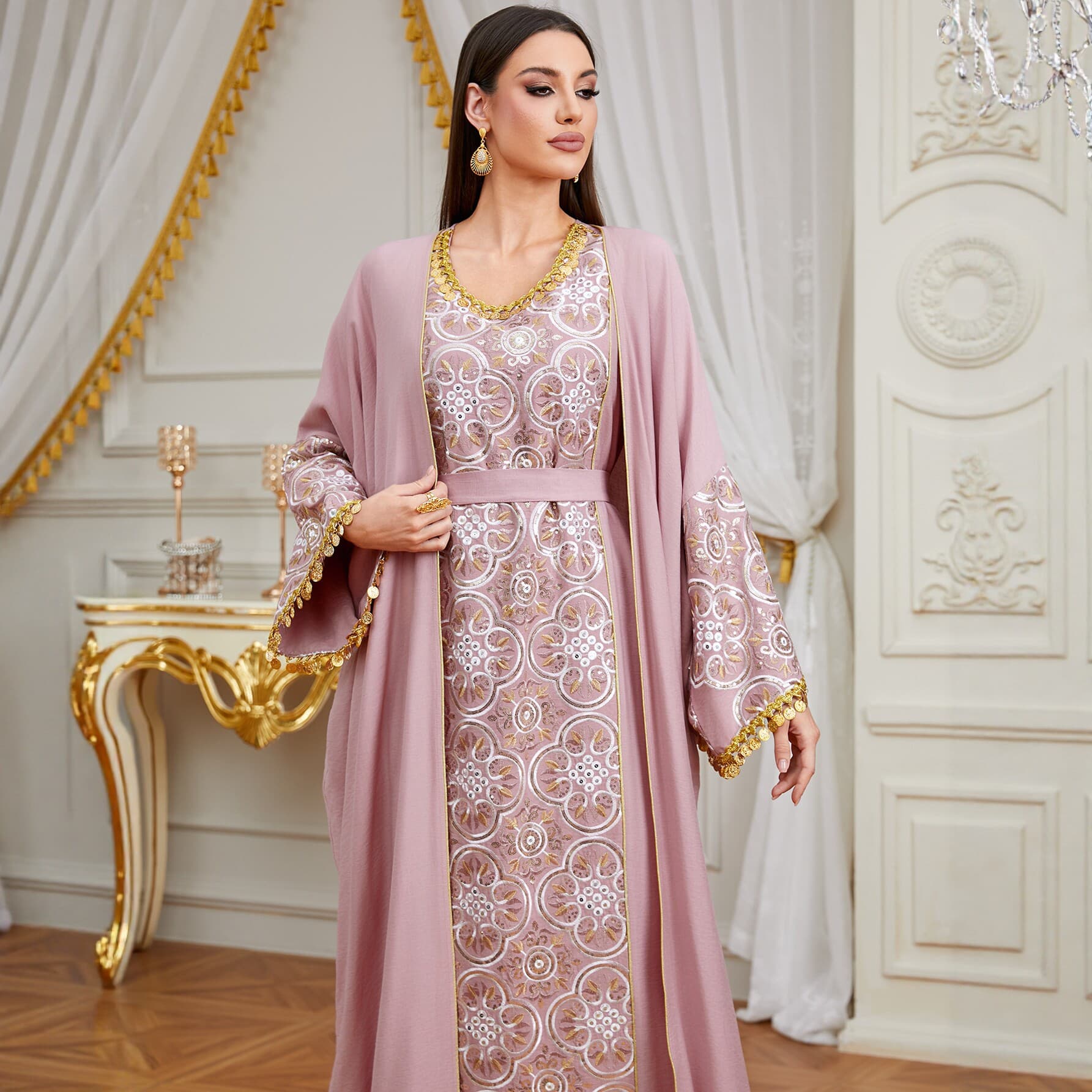Cross-Border Elegant Embroidered Long Robe Women's Ethnic Patchwork Two-Piece Dress, Fashionable Casual Long Dress for Foreign Trade
