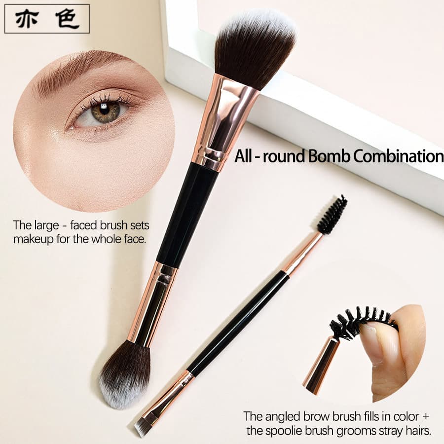 Yise cross-border 2 double-headed makeup brush set blush brush contour brush eyebrow brush eyelash curler beauty tools in stock