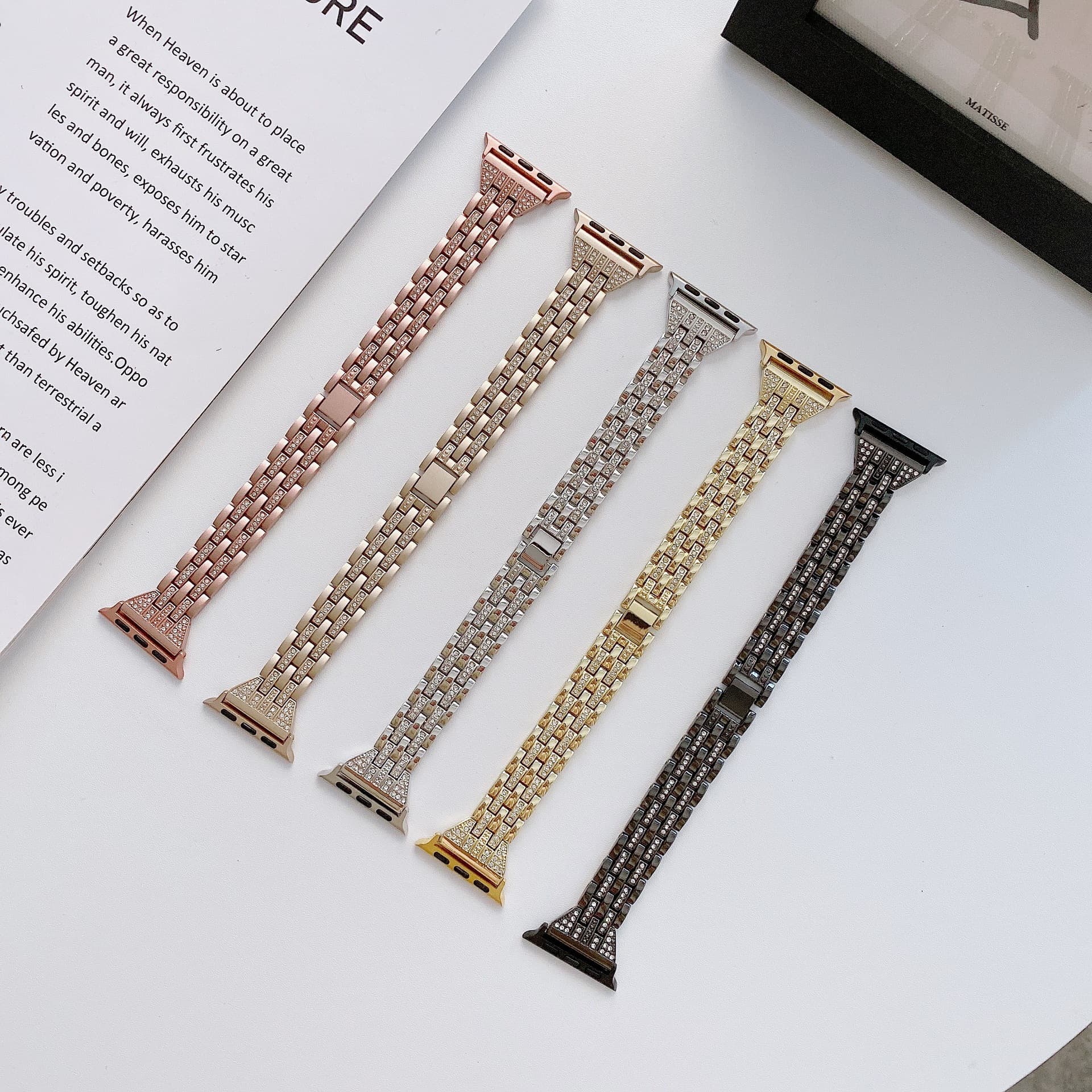 Compatible with Apple Watch SE Series 6 7 8 9, Five-Bead Waist Diamond-Inlaid Metal S10 Watch Band with Rhinestone Bracelet