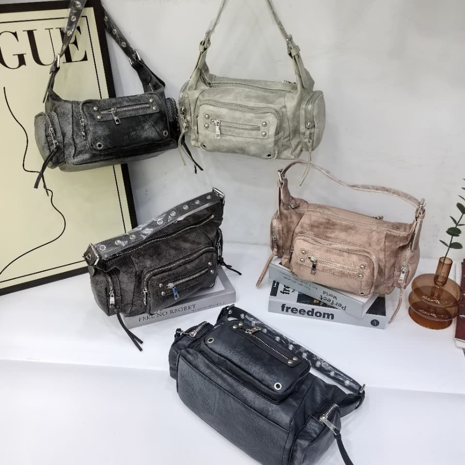 Korean blackpurple hot girl motorcycle bag with interchangeable shoulder strap, single shoulder crossbody hand carry multi-pocket armpit bag
