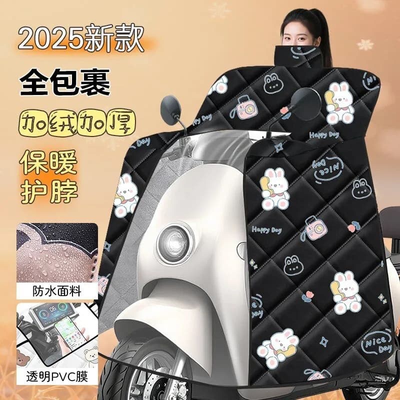 Winter new cloak-style electric vehicle windshield cover, cold-proof, warm, waterproof, extra thick with fleece for battery motorcycles