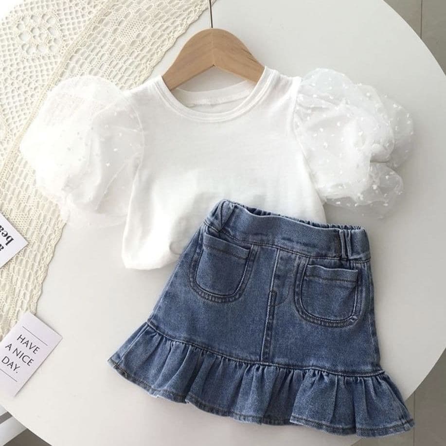 Girls summer denim skirt 2026 new style baby girl fashionable fishtail skirt children's ruffle skirt trendy