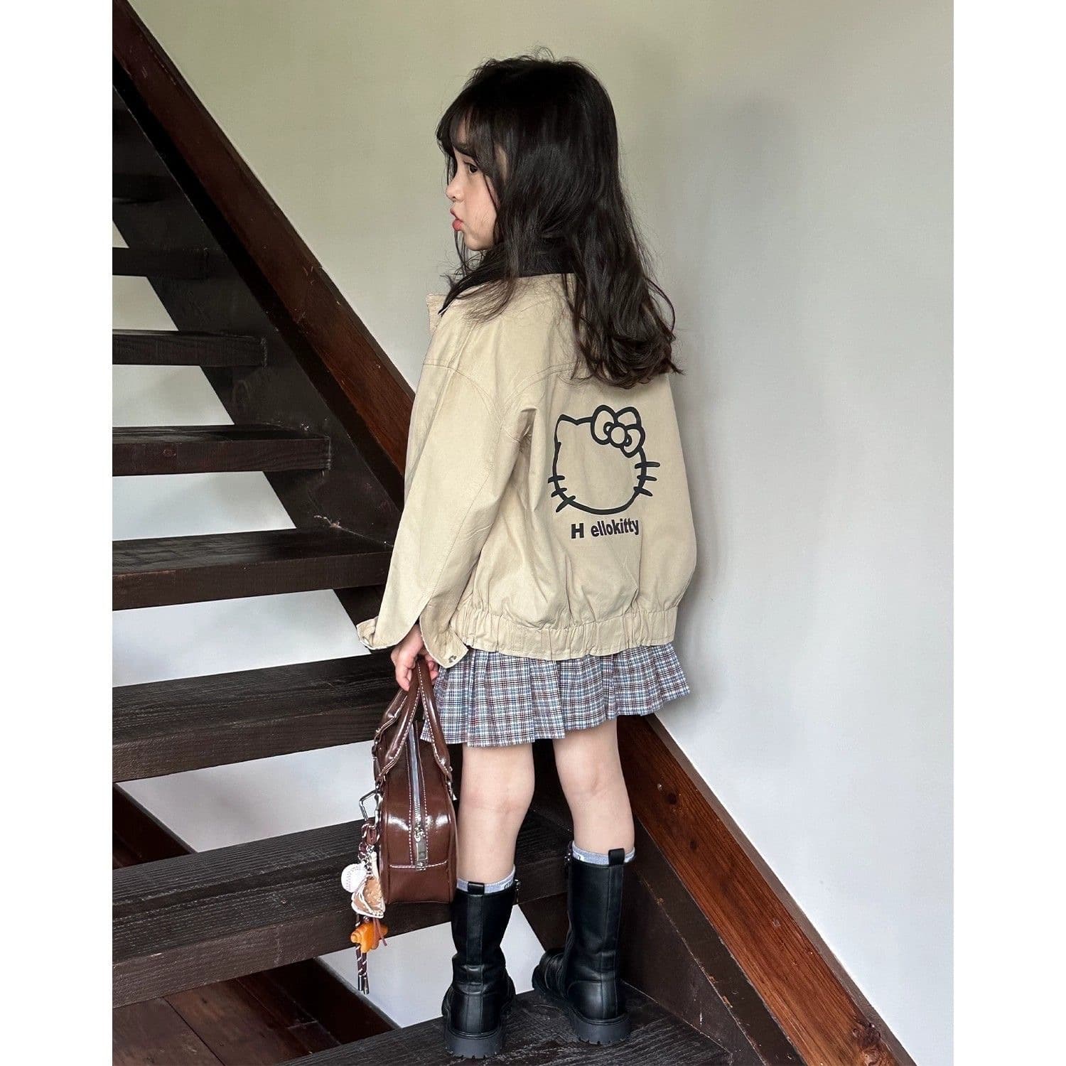 2025 Autumn Girls' Korean Style KT Collar Trench Coat Jacket, Reversible, Stylish Casual Jacket Top