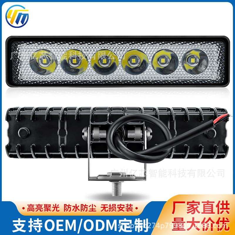 Cross-border Hot Selling In Stock 6LED Single Row 18W Work Light Off-road Roof Light Auxiliary Light Modified Spotlight