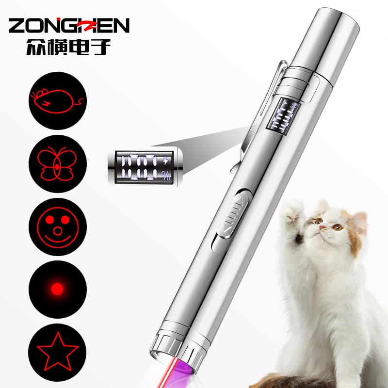 Laser Cat Teaser USB Rechargeable Stainless Steel Flashlight Multifunctional Infrared Laser Pen Cat Toy Wholesale