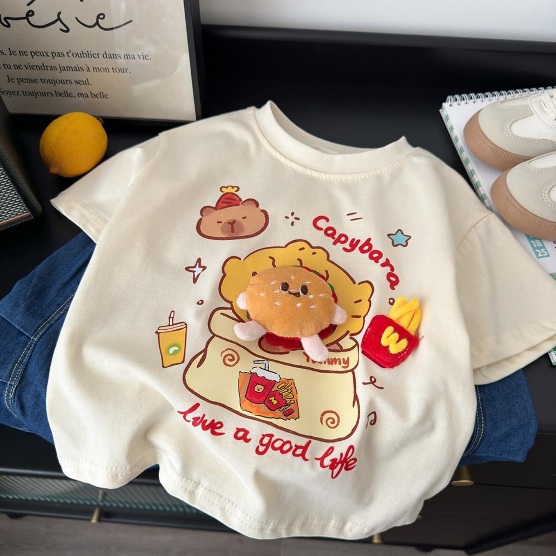 [3D Plush Toy] Kids T-Shirt Short Sleeve Baby Summer Top Boys Cotton Cool Handsome Boy Summer T-Shirt Trendy