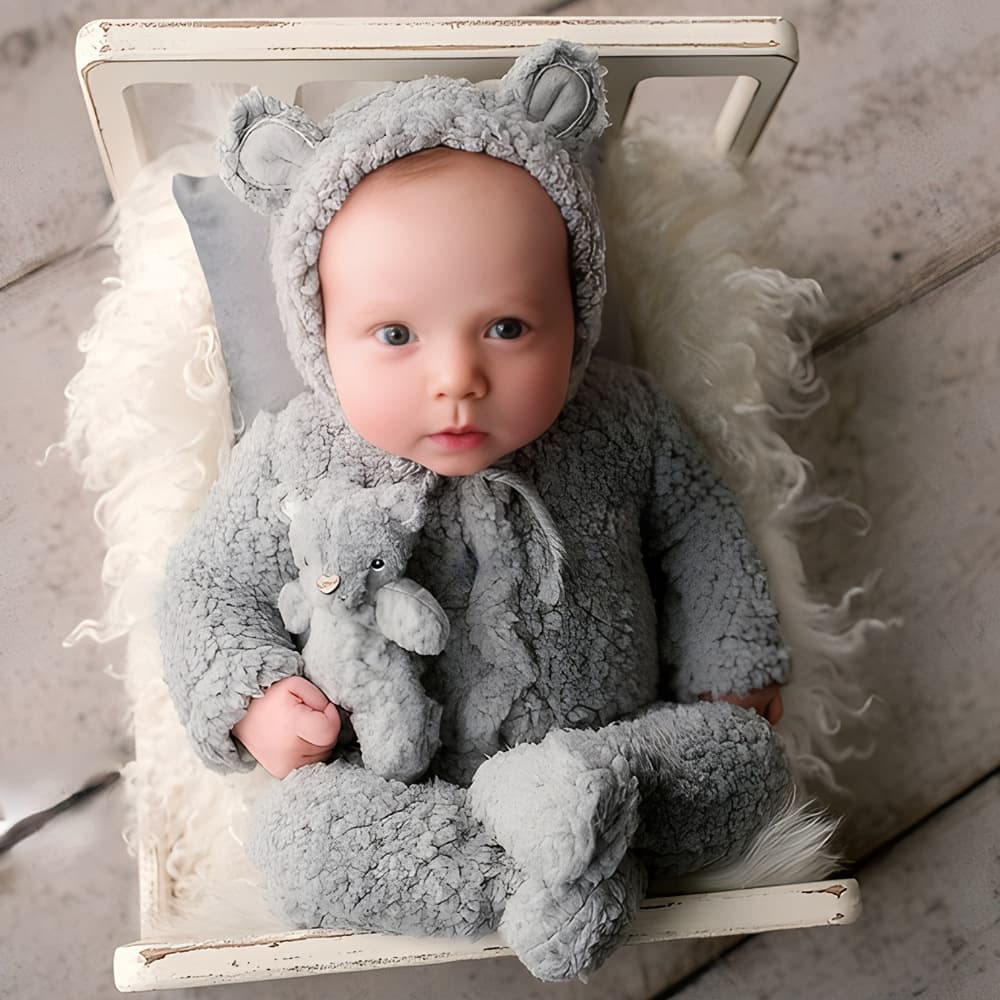 Cross-border Newborn Bear Photography Outfit Set Newborn Plush Bear Footed Romper Hat Photography Outfit Set