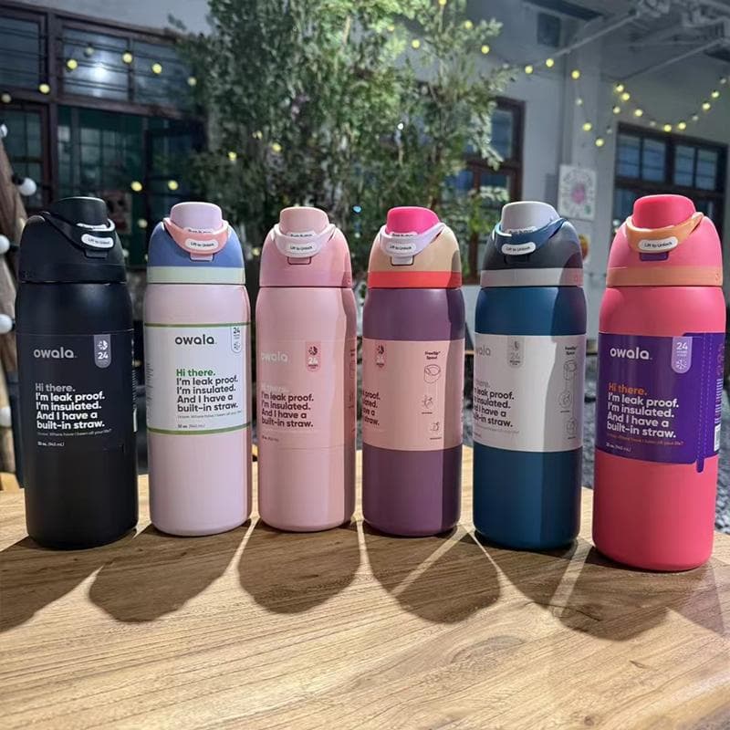 New Owala Vacuum 32oz 24oz Sports Water Bottle 304 Stainless Steel Insulated Cup Outdoor Portable Handle Straw