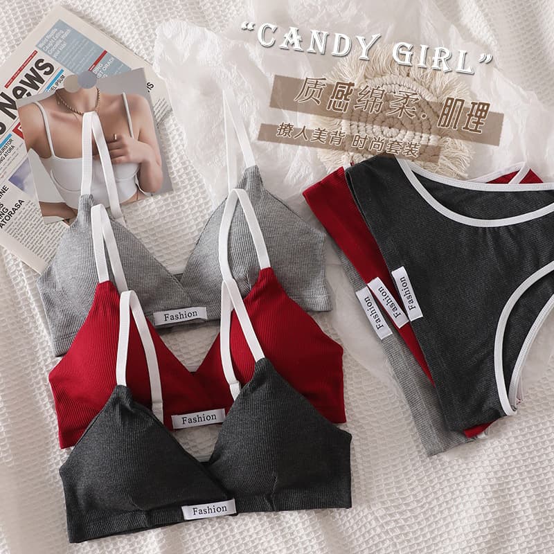 Sports Leisure Letter Print Embroidered Fashion Women's Underwear Set with Built-in Pads, Back-Smoothing Bra and Shorts Set