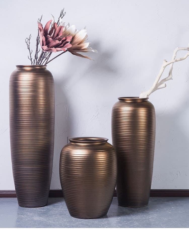 Modern Simple New Chinese Style Large Floor Vase Decoration Living Room Flower Arrangement Villa Hotel Decorative Pottery Gold Planter