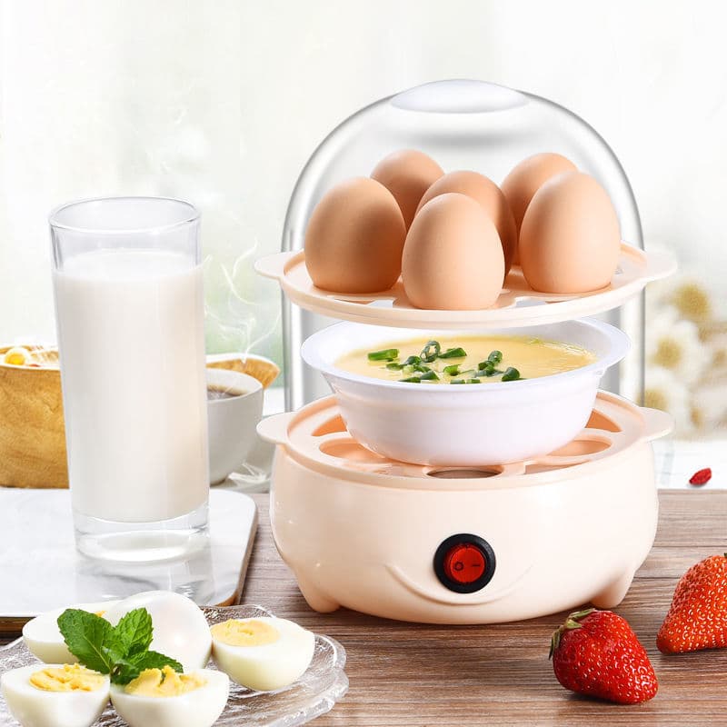 Double-Layer Auto Shut-Off Egg Cooker: Mini Home/Dorm Egg Steaming Device, Multifunctional Breakfast Machine