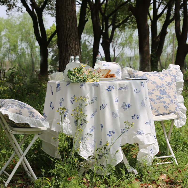 French Country Style Ruffle Edge Embroidered Cotton Tablecloth Pure White InsRuffle Elements Chair Cover For Dining And Coffee T