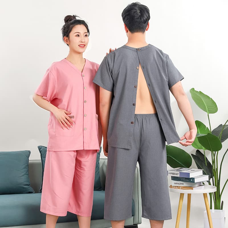 Moxibustion front and back open long pants sauna suit front and back open moxibustion robe therapy suit front and back button style cotton