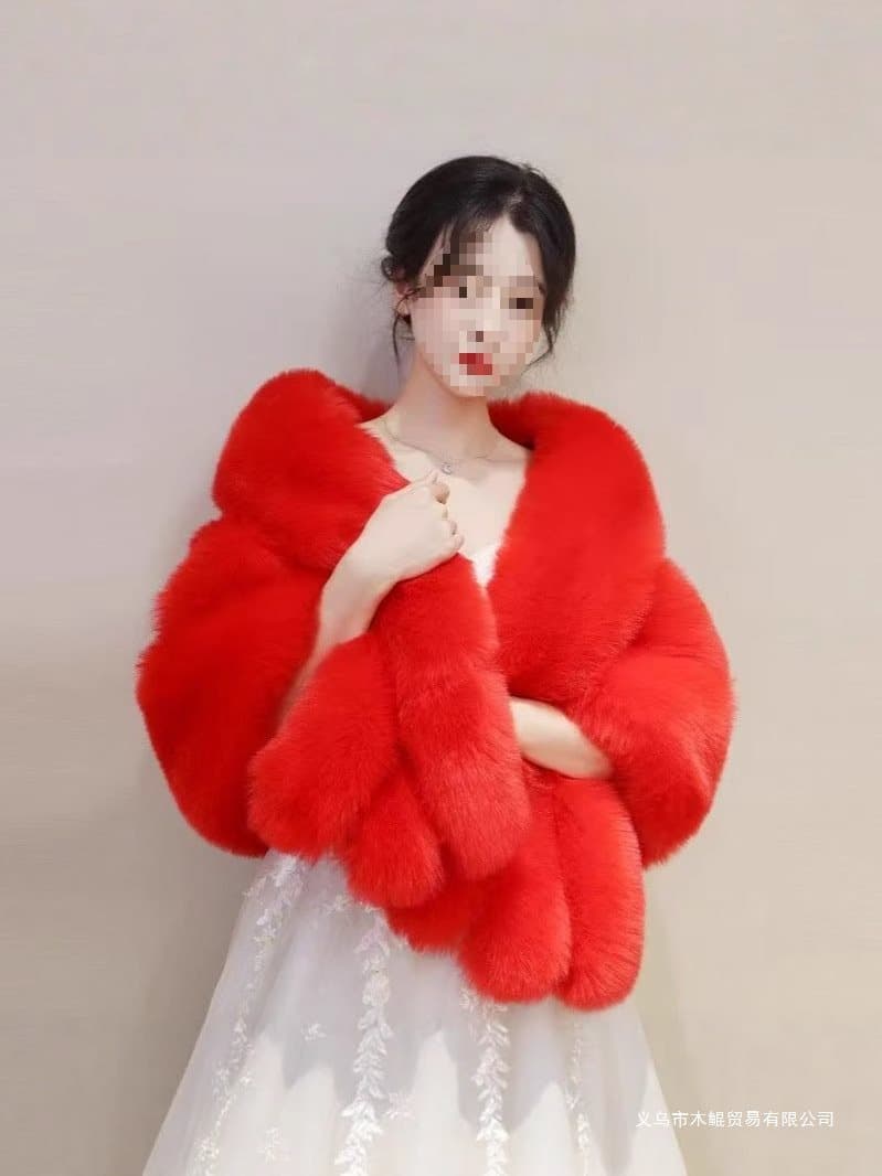Wedding Shawl for Women Autumn/Winter Faux Fox Fur Cape Coat Thickened Wedding Dress Cheongsam Outerwear for Banquets