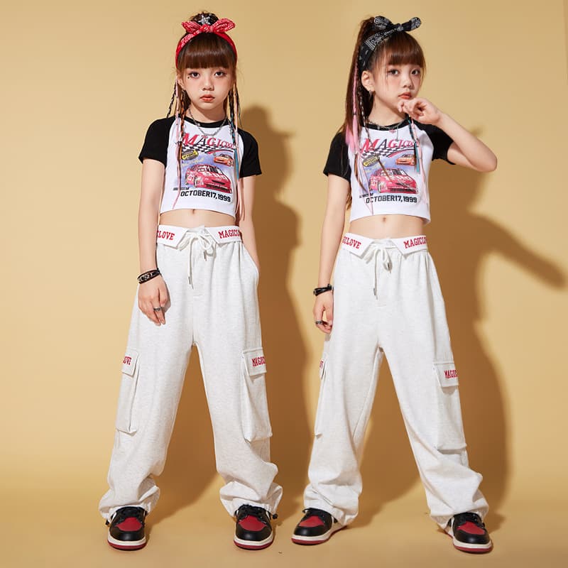 Kids Hip Hop Street Dance Brand Children's Clothing Hip Hop Girl Jazz Dance Practice Performance Wear Summer