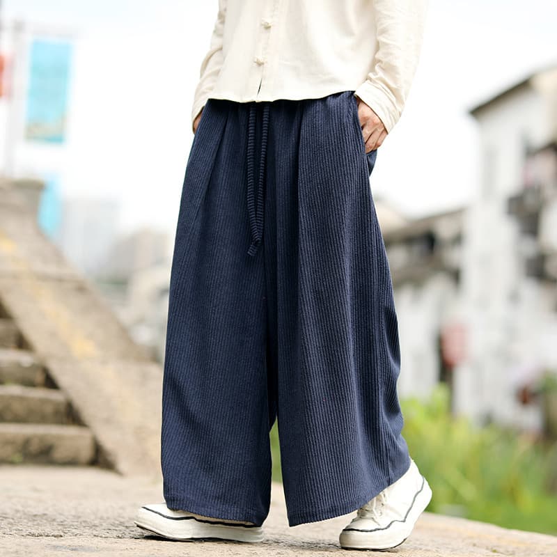 2025 Chinese Style Autumn New Men's Loose Corduroy Wide-Leg Pants Japanese Plus Size Fashion Casual Straight Pants