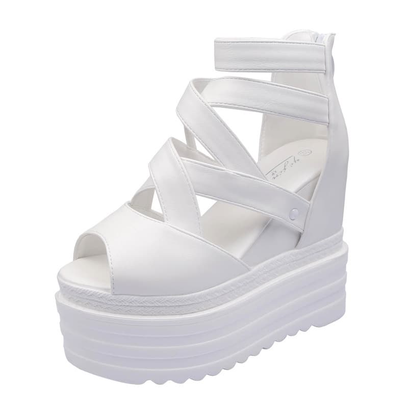 Wedge Ultra-High Heel Sandals 13CM Platform Chunky Thick Sole Cross-Strap Peep-Toe Shoes New Inner Height Increase Women's Summer Shoes