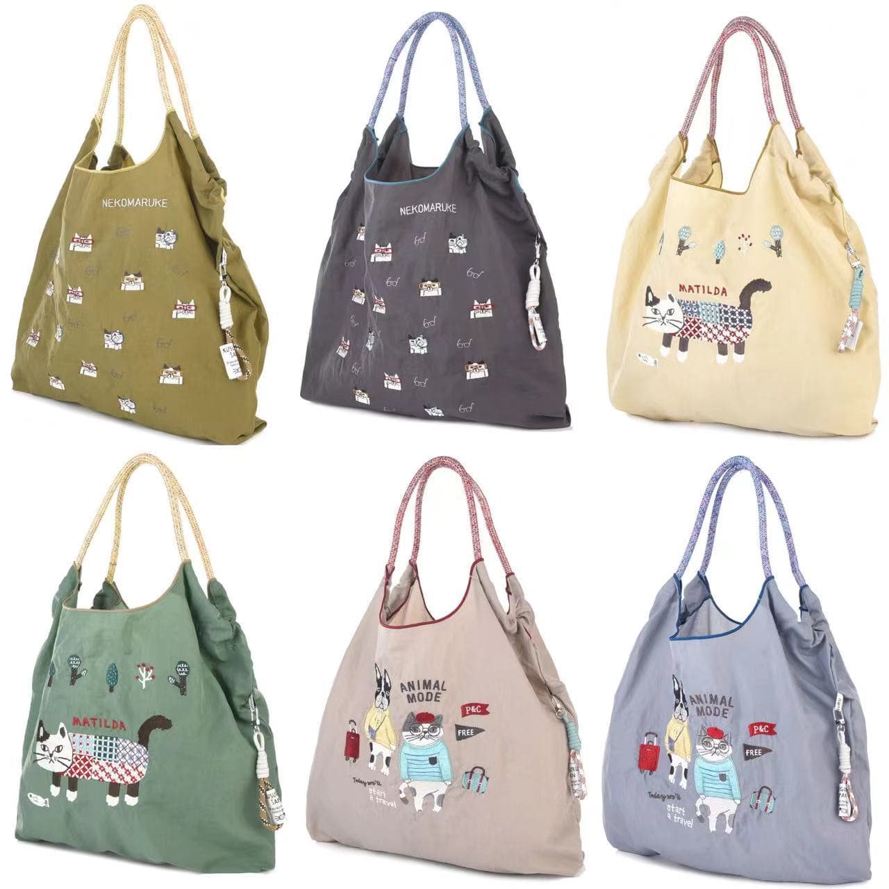 Japanese kusuguru heavy industry embroidered cat shoulder bag handbag shopping bag nylon bag 219